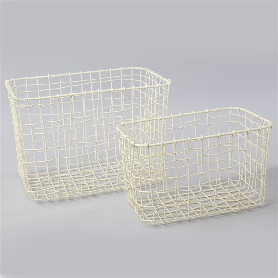 Set of 2 Wire Mesh Rectangular Baskets Cream